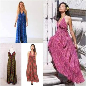 Robe de plage d'été bohème en soie – Robe longue élégante imprimée avec col en V, coupe décontractée et design léger pour femme - Product Image 2