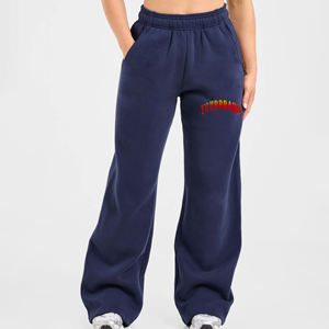 <b>Cheap</b> Price Navy Blue Wide Leg Fleece Sweatpants Mid Waist Elastic Drawstring Loose Fit Full Length Casual Embroidered Letter - Product Image 3