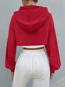 Sudadera con capucha corta de color sólido, manga larga, informal, para otoño, para mujer - Product Image 3