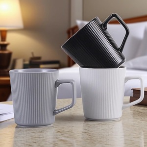 Elegante taza de cerámica de 380 ml en colores neutros transparentes con textura grabada en relieve bajo el esmalte, sin BPA, para uso diario. - Product Image 1