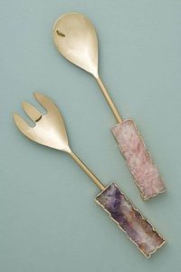 Wood Salad Servers Set With <b>Pressed</b> <b>Flowers</b> Eco-Friendly Dishwasher Safe Serving Spoon And Fork For Fresh Vegetables Decor - Product Image 3