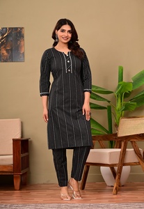Ensemble pantalon et kurta noir pour femmes, mode ethnique, à porter au quotidien - Product Image 2