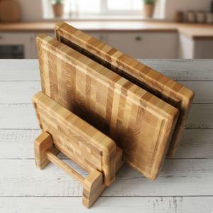 Tabla de cortar de cocina de madera de acacia de veta final con asa y ranura para jugos, bloque de corte de carne de madera natural - Product Image 3