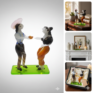 Figura de Cristal Soplado a Mano, Pareja con Base Verde, Decoración de Estilo Tradicional para Sala de Estar, Regalo de Aniversario - Product Image 1