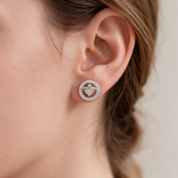 Boucles d'oreilles clous en argent sterling 925 avec étoile et boule à vis en oxyde de zirconium blanc 5A