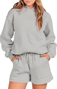 Custom Logo Winter Solid 100% Cotton Crop Top Hoodie Short <b>Set</b> <b>Women</b> Zipper Biker <b>2</b> <b>Piece</b> Jogger <b>Set</b> - Product Image 5
