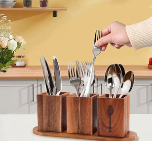High-quality handcrafted wooden flatware <b>storage</b> with multiple compartments for organizing <b>kitchen</b> utensils cutlery condiments - Product Image 4