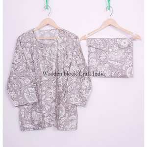 Ensemble de pyjama en coton indien pour femme, imprimé floral, avec fermeture boutonnée, pour la plage et la détente, ensemble de nuit, ensemble de pyjama - Product Image 3