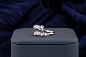 14K White Gold Mixed Cut Lab Grown Diamond Open Wrap <b>Ring</b> - Product Image 5