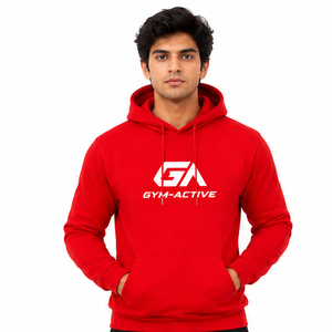 Sudadera con Capucha Roja Unisex, Logotipo Personalizado, Ropa Deportiva, Informal, para Gimnasio, Fitness, con Bolsillo Canguro, Impermeable, para Invierno - Product Image 3