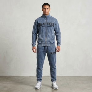 Conjunto Deportivo de Invierno para Hombre, Chaqueta con Cierre y Pantalones Jogger en Azul Lavado, 100% Algodón Ecológico de Secado Rápido, Estilo Casual - Product Image 6