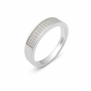 925 Sterling <b>Silver</b> <b>Mens</b> Diamond Pave <b>Ring</b> Wedding Band High Polish Finish Minimalist Luxury Style Daily Wear Gift for Him - Product Image 2