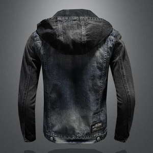 Veste en jean slim pour homme, col rabattu, fermeture éclair, couleur unie, longueur normale, style décontracté vintage printemps - Product Image 3