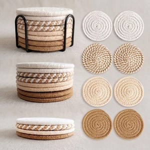 Posavasos Hechos a Mano de Poliéster y Algodón, Estilo Moderno, Color Rosa, Antideslizantes, 10 cm de Diámetro, 12 mm de Grosor, Artesanía para Decoración de Mesa - Product Image 6