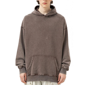 Sweat à capuche 100 % coton pour homme, uni, hiver, délavé à l'acide, personnalisable avec logo, OEM, léger, imperméable, anti-rétrécissement, faible déformation - Product Image 3