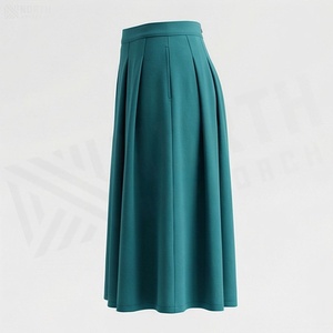 Jupe midi plissée trapèze pour femme, couleur unie, tissée, confortable, taille normale, style toutes saisons - Product Image 3