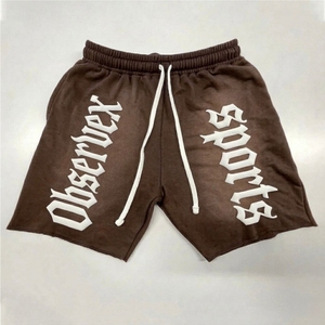 กางเกงขาสั้นผู้ชายสีน้ำตาลยี่ห้อ Observex Sports ผ้าถักเนื้อฝ้าย มีเชือกผูกเอว ทรงกลางลำตัว สวมใส่สบาย ระบายอากาศได้ดี เป็นมิตรกับสิ่งแวดล้อม สไตล์ไฮสตรีท สีพื้น - Product Image 1