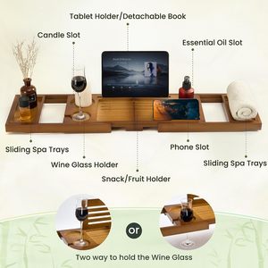 Bamboo Bathtub <b>Caddy</b> <b>Tray</b> Expanding <b>Bath</b> Board Organizer Wine Glass Tablet Holder For Luxury Spa Bathroom Decor Wholesale - Product Image 2