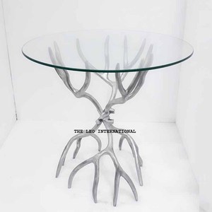 Eye Catching Look Leaves And Flowers Designer Metal Base Stand With Round <b>Mirror</b> Top Luxury Coffee <b>Tables</b> From India - Product Image 2