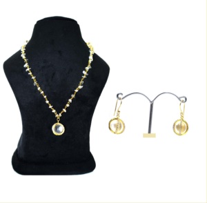 <b>Crystal</b> <b>Ball</b> Handmade Necklace Set 18 Inches Gold Tone Round Pendant Earrings Jewelry Set Elegant Style - Product Image 2