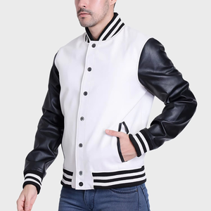 Custom Logo Vintage Varsity Jacket Unisex <b>Stand</b> Collar Wool Sleeves Embroidery Winter Black Letterman Baseball Cartoon Geometric - Product Image 6