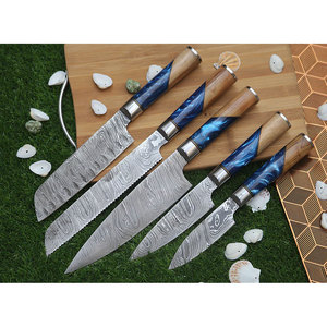Damascus Steel Chef Knife Set with Leather Cover High Quality <b>Kitchen</b> Knife Set for Cooking Preparation and Culinary Experts - Product Image 6