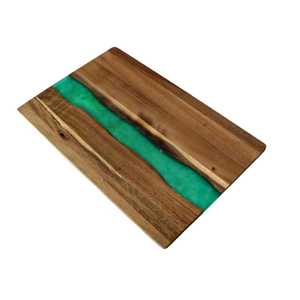 Planche à découper carrée en acacia vert foncé, résine vague océanique, non toxique, durable, compatible lave-vaisselle, pour charcuterie et fromages - Product Image 3
