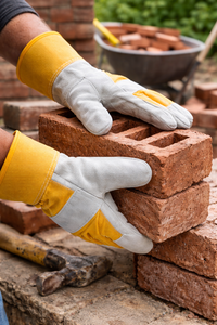 Guantes de Trabajo para Manipulación de Ladrillos con Protección Extendida en la Muñeca, Palma de Cuero Vacuno, Suministro de Fábrica, Grado Industrial - Product Image 2
