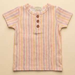 <b>Cot</b> & Candy Printed Organic Short Sleeve Henley T-Shirt with Jogger <b>Set</b> Fruity Fun Baby Clothing - Product Image 2