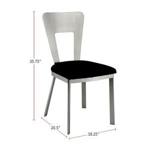 Sedie da Pranzo Contemporanee in Metallo Argento, Set da 2 Pezzi, Seduta in Microfibra Nera, Schienale con Foro a Chiave Satinato, Rivestimento in Polvere - Product Image 5