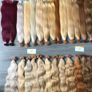 Extensions de cheveux Remy vietnamiens 100% naturels à kératine italienne à pointes plates, couleur claire, pré-collées, style ondulé, 8-32 pouces - Product Image 1