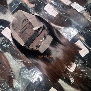 Perruque Bob coupée droite en cheveux naturels vietnamiens bruts, couleur naturelle, avec frontal en dentelle HD 13x4 assorti, mélange brun et noir - Product Image 4