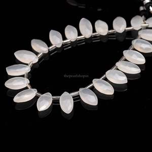 Perles de pierre de lune blanche facettées en forme de marquise, pierres précieuses naturelles de pierre de lune blanche percées sur le côté, 7x12-8x13MM, pour la fabrication de bijoux - Product Image 6