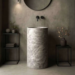 Lavabo de Pedestal para Baño, Moderno, Hecho a Mano, de Mármol Natural, Sobre Encimera, con Desagüe, para Uso en Almacenes - Product Image 1