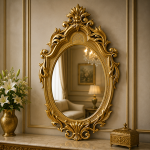Luxury Heritage Crest Wooden Carving Wall <b>Mirror</b> Handcrafted Premium Decorative Frame Elegant Vintage Bedroom Entryway Decor - Product Image 4