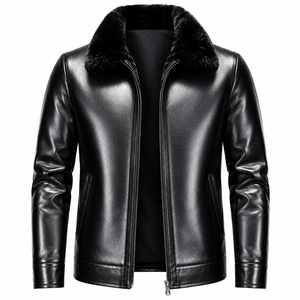 Custom Men Black Leather <b>Jacket</b> Faux Fur Collar Premium Winter <b>Jacket</b> Casual Luxury Outerwear Style For Unisex - Product Image 1