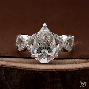 3CT Pear Shape Lab Diamond <b>Ring</b> IGI Certified Twisted <b>Split</b> Pave Engagement <b>Ring</b> in 10K White Gold - Product Image 1