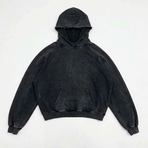 Sweat à capuche court oversize pour homme, noir, 100% coton French Terry, manches raglan, délavé, anti-boulochage, avec poches, pour l'automne - Product Image 1