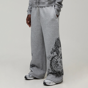 Pantalones Deportivos Anchos de Algodón Gris Jaspeado con Cordón en la Cintura, Tejido Ecológico, Estilo Urbano para Hombre, Personalizables con su Propio Diseño - Product Image 1