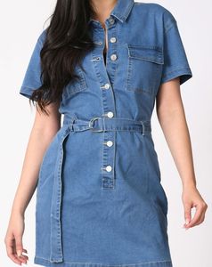 เสื้อเชิ้ตผ้ายีนส์มีกระดุมคอปกแขนยาวแบบผูกเอวเสื้อลำลองสีทึบทรงหลวมพอดีตัวสำหรับทุกฤดูกาล - Product Image 6