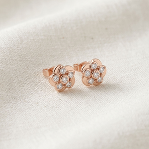 Boucles d'oreilles clips ethniques plaquées or rose 14 carats, motif fleur, aspect diamant taille brillant, bijoux à pétales pour femme, cadeau de fête - Product Image 3
