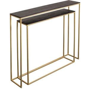 Table console au design vintage, plateau large aspect marbre blanc, structure géométrique en métal doré, meuble d'appoint pour entrée ou côté canapé, à vendre - Product Image 4