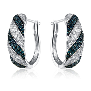 1.40 Cttw Round Cut Blue & White Natural Diamond <b>Huggie</b> Hoop Earrings 925 <b>Sterling</b> <b>Silver</b>, Color Enhanced Blue Diamonds - Product Image 5