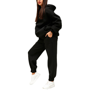 Ensemble de survêtement à capuche pour femmes, couleur unie, manches longues, coupe ample avec poches latérales, respirant, décontracté, vêtements d'automne - Product Image 3