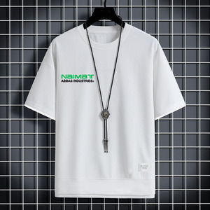 Camiseta de Manga Corta con Cuello Redondo para Hombre, con Estampado de Letras, Informal, de Punto, Transpirable, Ajustada, 100% Algodón, Impresión Digital - Product Image 1