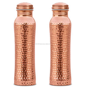 Wholesale Hot Selling Customized Copper Water Bottle 500-600 ML Eco-Friendly Camping Hammered Design with <b>Lid</b> - Product Image 4