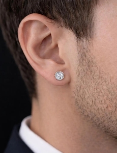 Venta al por Mayor de Joyería Fina de Lujo en Plata de Ley 925 con Diamantes VVS, Aretes de Moissanita con Diseño de Flor en Racimo de Varios Tamaños para Hombre - Product Image 2