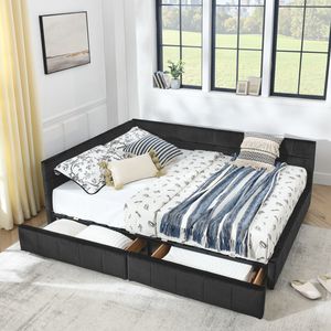 Cadre de lit capitonné Queen Size avec rangement, dossier et accoudoirs confortables, lit Queen Size rembourré avec revêtement durable - Product Image 3