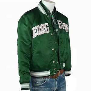 OEM personalizado retro de moda de los hombres Varsity chaqueta de invierno verde/azul marino chaqueta de satén con acanalado puño elástico y material de lona - Product Image 2