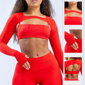 Conjunto Deportivo de 2 Piezas para Mujer, Top Corto sin Costuras, Manga Larga o Sin Mangas, Estilo Sexy y Moderno para Fitness y Running - Product Image 3